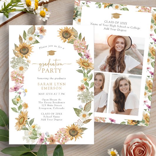 Invitation Fête de fin d'études florale