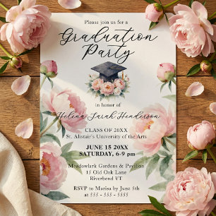 Invitation Fête de fin d'études florale au rose poudré élégan