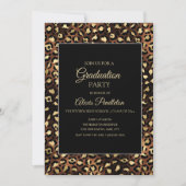 Invitation Fête de fin d'études Léopard Guépard Noir Or (Devant)