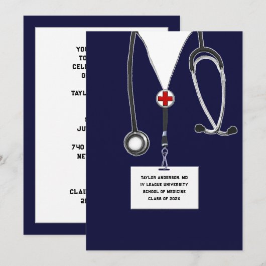 Invitation Fête de fin d'études Médicales (Devant / Derrière)
