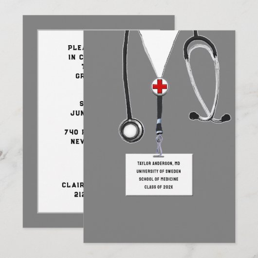Invitation Fête de fin d'études Médicales (Devant / Derrière)