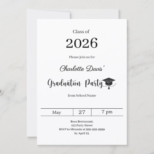 Invitation Fête de fin d'études moderne promotion 2026 (Devant)