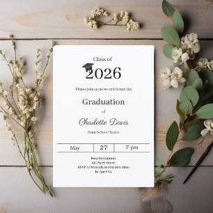 Invitation Fête de fin d'études noir blanc promotion 2026