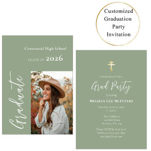 Invitation Fête de fin d'études orthodoxe photo élégante oliv