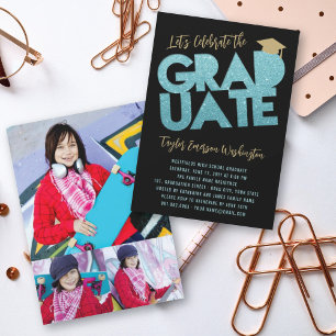 Invitation Fête de fin d'études Paillettes Aqua Découpage Dip