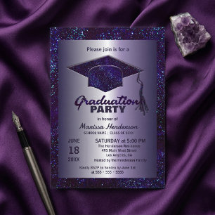 Invitation Fête de fin d'études Paillettes Argent Étincelle V