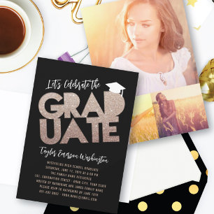 Invitation Fête de fin d'études Paillettes Bronze Découpé Dip