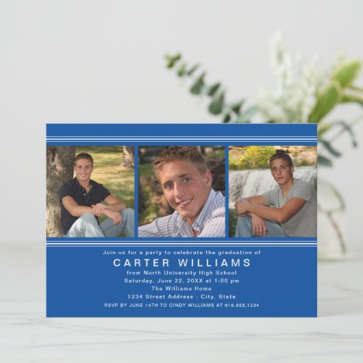 Invitation Fête de fin d'études Photo Bleu Royal 3 (Debout devant)