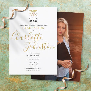 Invitation Fête de fin d'études Photo Script Or Infirmière Di