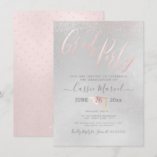 Invitation Fête de fin d'études PixDezines Iridescent Blush R (Devant / Derrière)