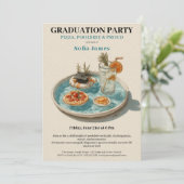 Invitation Fête de fin d'études : Pizza, au bord de la piscin (Debout devant)