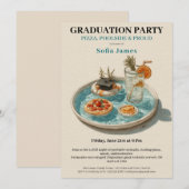 Invitation Fête de fin d'études : Pizza, au bord de la piscin (Devant / Derrière)