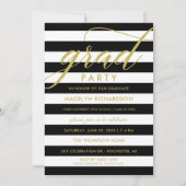 Invitation Fête de fin d'études Rayures noires et blanches Éc (Devant)