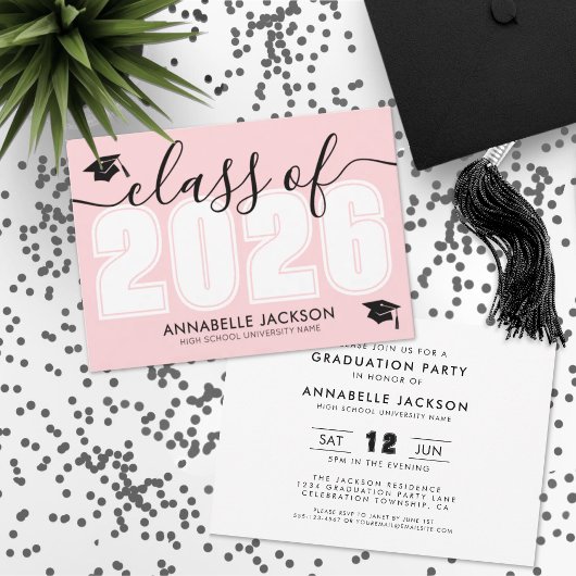 Invitation Fête de fin d'études rose