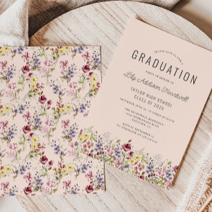 Invitation Fête de fin d'études rose avec motif bohème à fleu