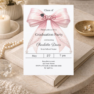 Invitation Fête de fin d'études rose ruban classe de 2026