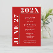 Invitation Fête de fin d'études Rouge écarlate Gris Blanc (Debout devant)