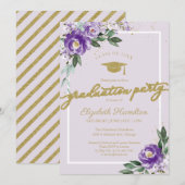 Invitation Fête de fin d'études secondaires Fleur violet (Devant / Derrière)