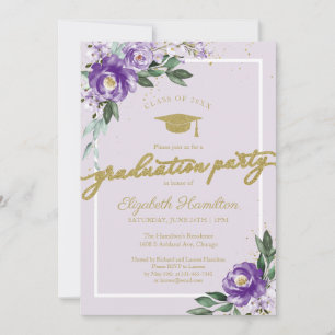 Invitation Fête de fin d'études secondaires Fleur violet