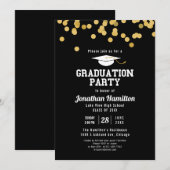 Invitation Fête de fin d'études secondaires Noir Gold Confett (Devant / Derrière)