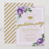 Invitation Fête de fin d'études secondaires violet Floral (Devant / Derrière)