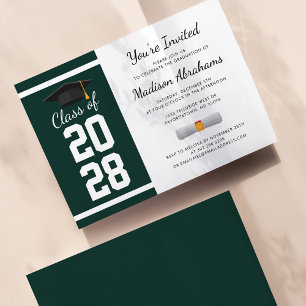Invitation Fête de fin d'études Simple Vert et Blanc Diplômé