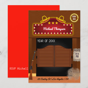 Invitation Fête de fin d'études sur le thème du cow-boy sauva