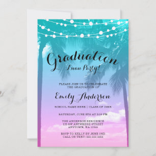 Invitation Fête de fin d'études Tropical Luau Sarcelle Rose