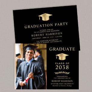 Invitation Fête de fin d'études universitaire élégante noir e