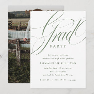 Invitation Fête de fin d'études verte avec un script fantaisi