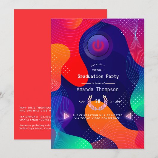 Invitation Fête de fin d'études virtuelle géométrique (Devant / Derrière)