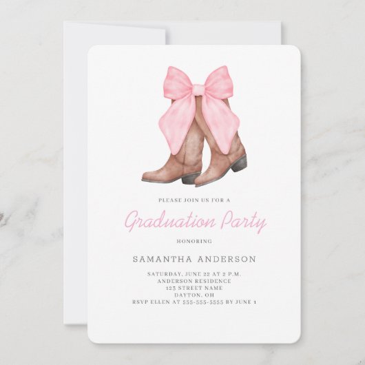 Invitation Fête de fin d'études Western Rose (Devant)