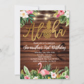 Invitation Fête de Flamant rose d'anniversaire de l'Aloha flo (Devant)