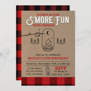 Invitation Fête de Flannel S'mores Buffalo Plaid Anniversaire
