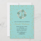 Invitation Fête de fleurs bleues de luxe avec paillettes doré (Devant)