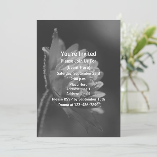 Invitation Fête de fleurs ensoleillées noir et blanc (Debout devant)