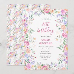 Invitation Fête de Fleurs Sauvages pour 21 ans Anniversaire R