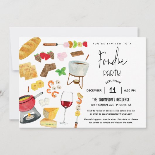 Invitation Fête de Fondue Vin Fromage Dîner de Fête Toute Occ (Devant)