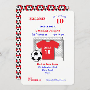 Invitation Fête de football Chemise de football rouge Personn