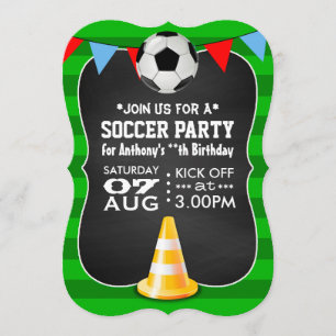 Invitation Fête de football ou soccer sur tableau noir
