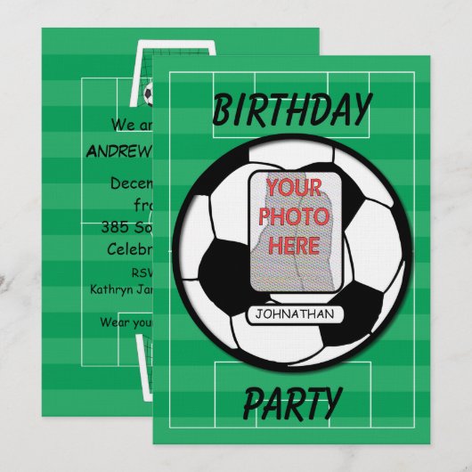 Invitation Fête de football photo personnalisable (Devant / Derrière)