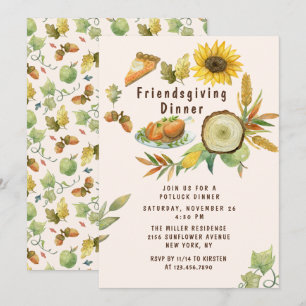 Invitation Fête de Friendsgiving aux tournesols aquarelle