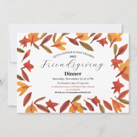 Invitation Fête de Friendsgiving dîner de Thanksgiving automn (Devant)