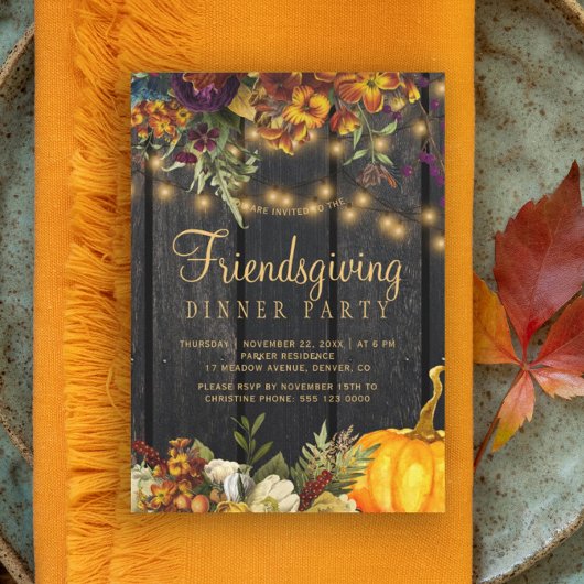 Invitation Fête de Friendsgiving florale marron rustique
