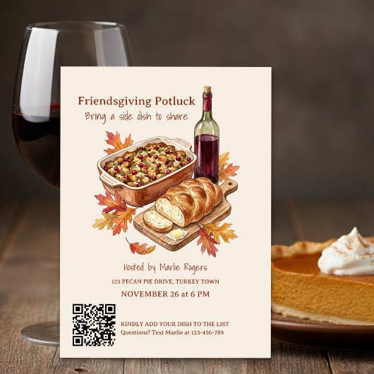 Invitation Fête de Friendsgiving rustique en potluck