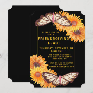 Invitation Fête de Friendsgiving Tournesols et Papillons