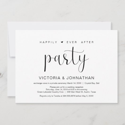 Invitation Fête de fuite amoureuse heureux à jamais, Minimali (Devant)