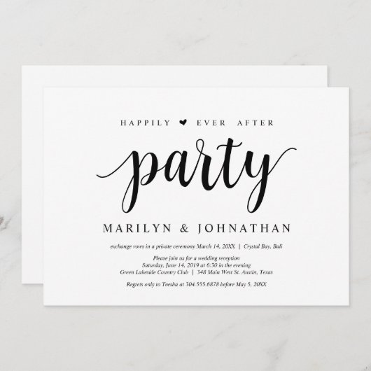 Invitation Fête de fuite heureuse pour toujours (Devant / Derrière)