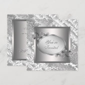 Invitation Fête de gala en damassé blanc argent (Devant / Derrière)