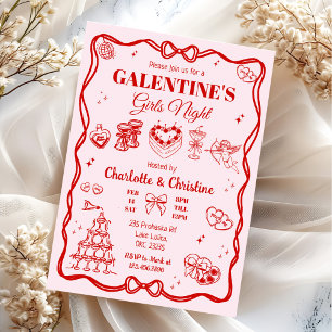 Invitation Fête de Galentine de la Coquette Rouge Soirée Fill